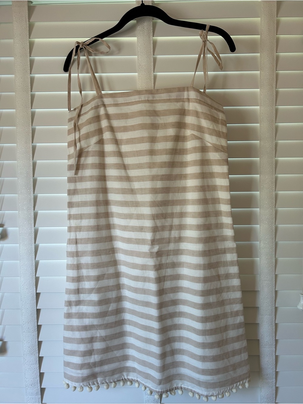 J Crew Mini Dress Tan White Stripe Cotton Linen XS